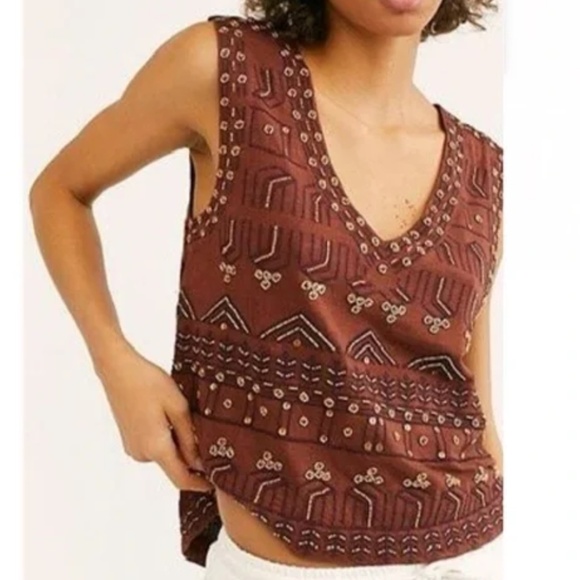 Free People Tops - Free People Diamond in the Rough Embellished Tank